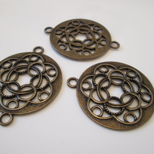 2 connecteurs cercles 44x35 mm en métal couleur bronze