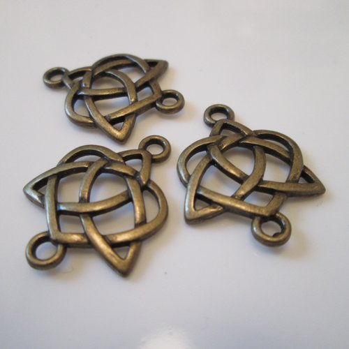 2 connecteurs noeud celtique 24x20 mm en métal couleur bronze