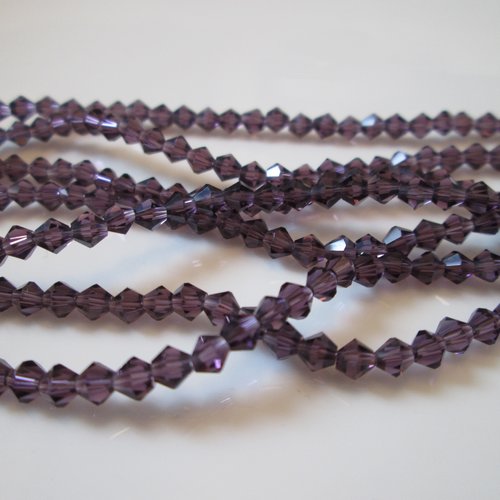 10 perles bicone facettes 3mm en verre violet prune