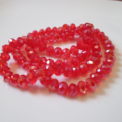 95 perles abaque facettes 6x4 mm en verre rouge