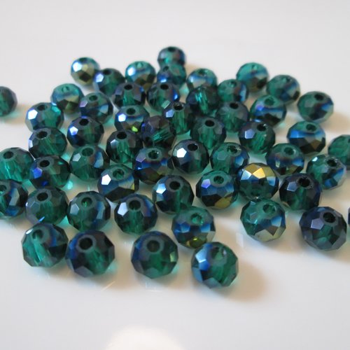 10 perles abaque facettes 6x4 mm en verre vert ab