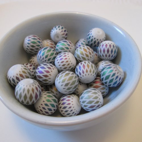 10 perles rondes à motifs 10 mm en verre