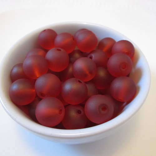 10 perles rondes rouge tomate givré 10 mm en verre