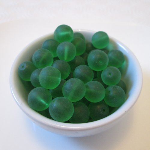 10 perles rondes vert pomme givré 10 mm en verre