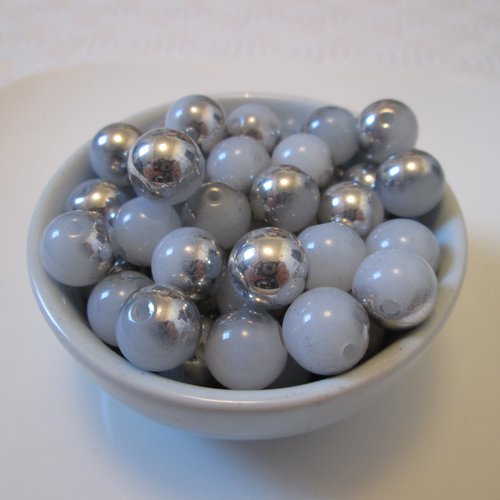 10 perles rondes bicolore gris 10 mm en verre