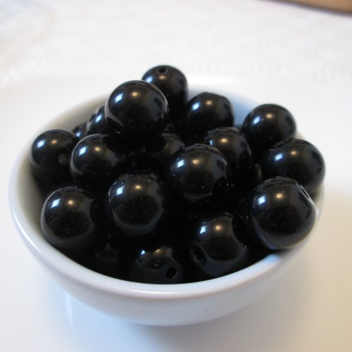 10 perles rondes noires 12 mm en verre