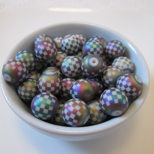10 perles rondes à motifs dominos 10 mm en verre
