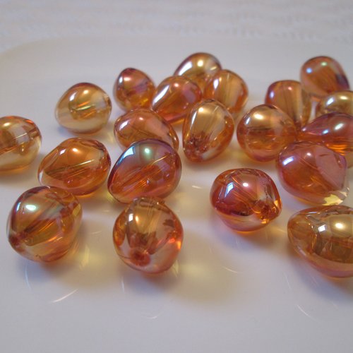 1 perle goutte orange ab 17x14 mm en verre