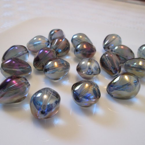 6 perles goutte bleu ab 17x14 mm en verre