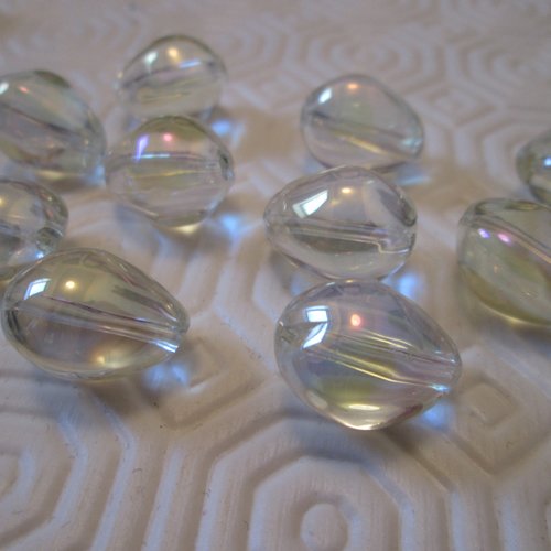6 perles goutte transparent ab 17x14 mm en verre