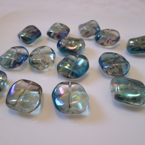 6 perles palet carré bleu ab 17x15 mm en verre