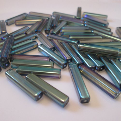 10 perles bâtonnet bleu ab 20x4 mm en verre