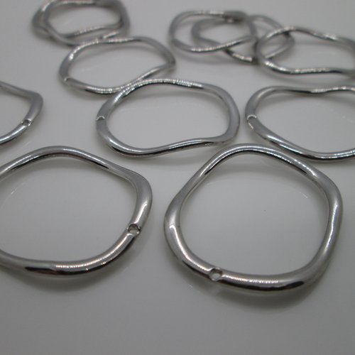 2 connecteurs anneau ovale irrégulier 30x25 mm métal argenté