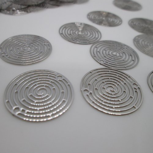1 connecteur cercle labyrinthe 18 mm métal argenté
