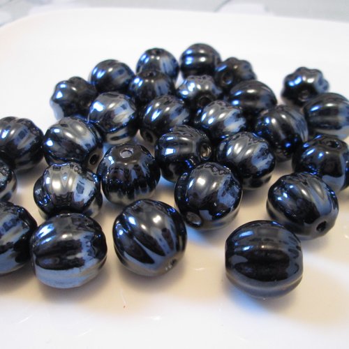 2 perles en céramique citrouille 12mm noir bleuté