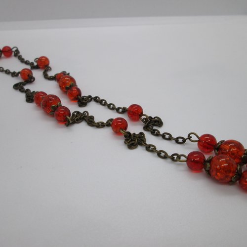 80 cm chaine de perles 8mm verre orange et métal bronze