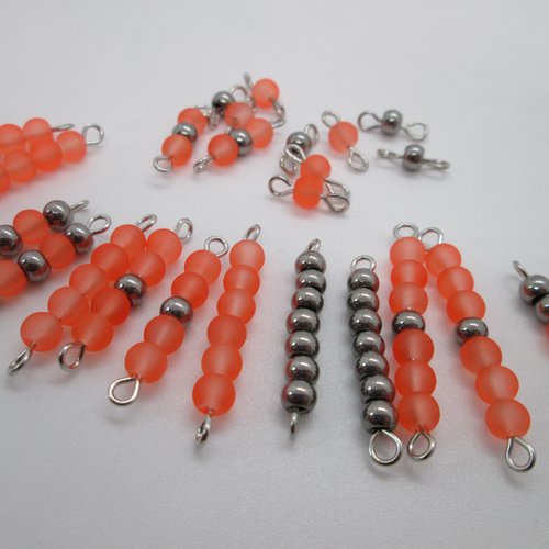 26 connecteurs en perles de verre 4 mm orange melon et gris acier