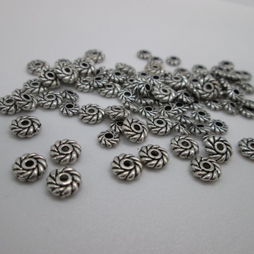 10 perles hélice en métal argenté 6 mm