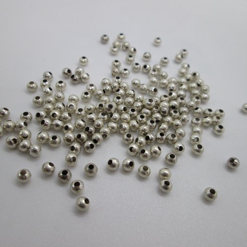 10 perles bille en métal argenté 3 mm