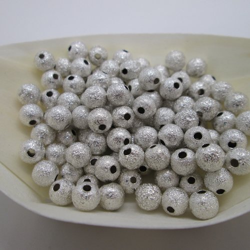 10 perles rondes stardust en métal argenté 5 mm