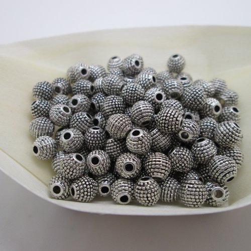 10 perles grenade en métal argenté 6 mm