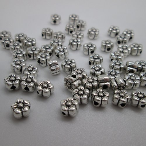 10 perles fleur en métal argenté 7 mm