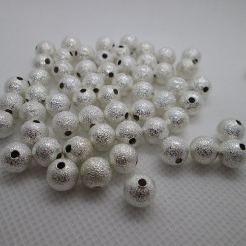 10 perles rondes stardust en métal argenté 8 mm
