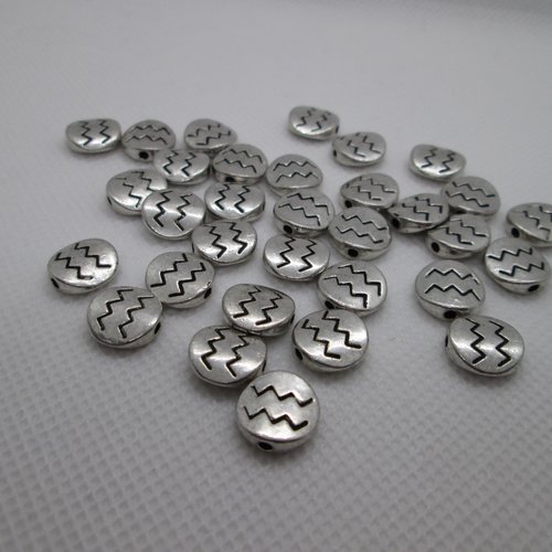 10 perles palet zigzag en métal argenté 10 mm