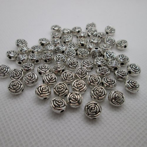 10 perles fleur en métal argenté 7 mm
