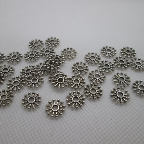 10 perles roue étoilée en métal argenté 11 mm