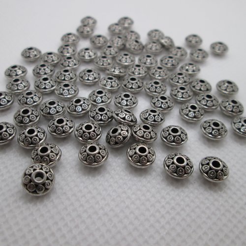 10 perles toupie ufo en métal argenté 6 mm
