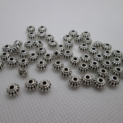 10 perles citrouille en métal argenté 6  mm