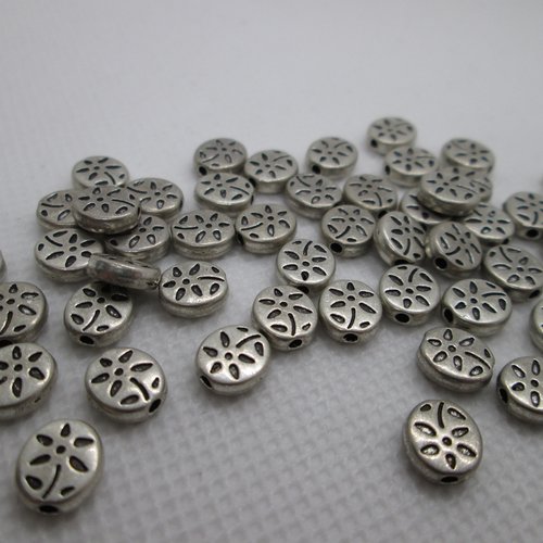 10 perles palet fleur en métal argenté 6 mm