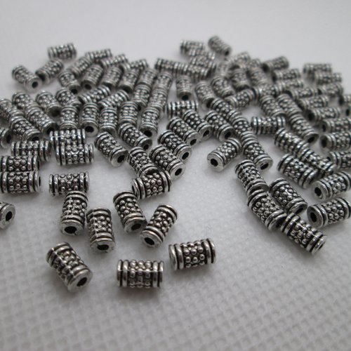 10 perles tube clouté en métal argenté 11 mm