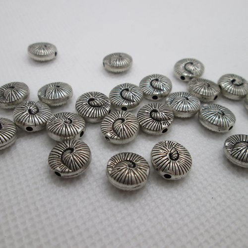 10 perles escargot en métal argenté 10 mm