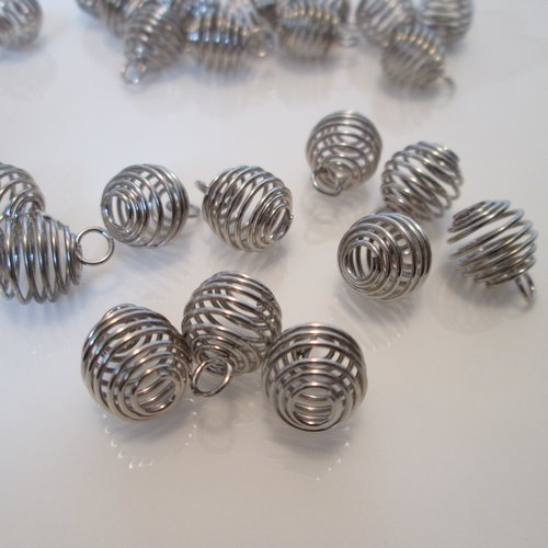 10 perles cage en fil ajouré en métal argenté 10 mm