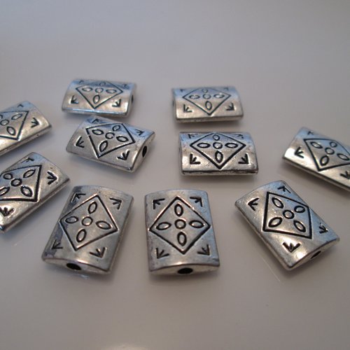 10 perles palet rectangle motif en métal argenté 9x12 mm