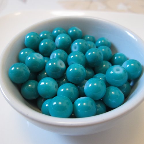 10 perles rondes bleu cyan turquoise 9 mm en verre