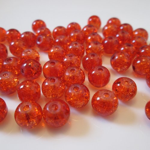 10 perles rondes orange craquelé 8 mm en verre