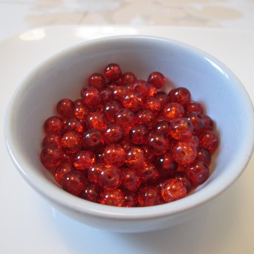 10 perles rondes orange craquelé 6 mm en verre