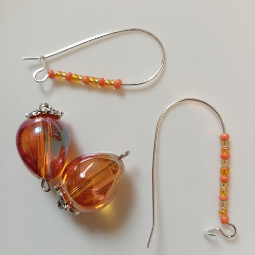 Kit boucles d'oreilles perle orange en verre