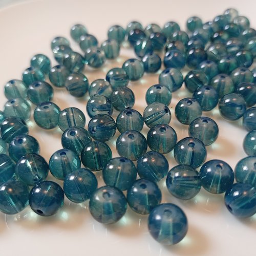 10 perles rondes opalite dark cyan 8 mm en verre