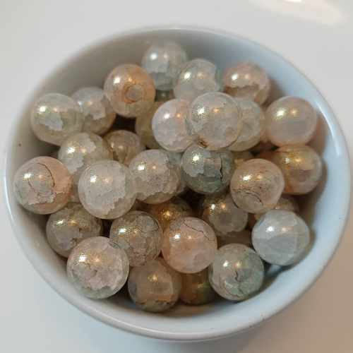 10 perles rondes pastel marbré effet poudre d'or 10 mm en verre
