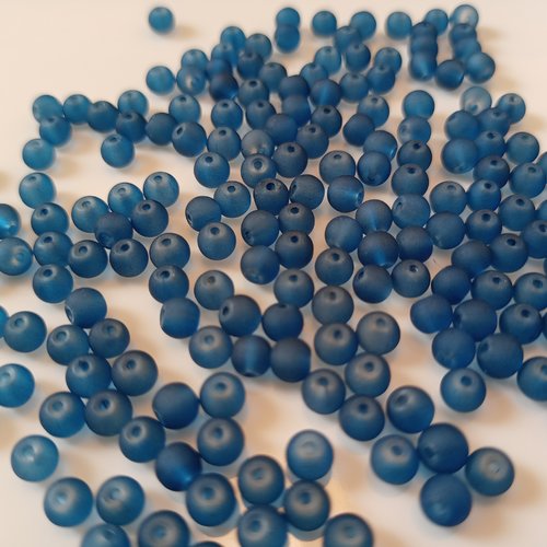 10 perles rondes bleu paon givré 4 mm en verre