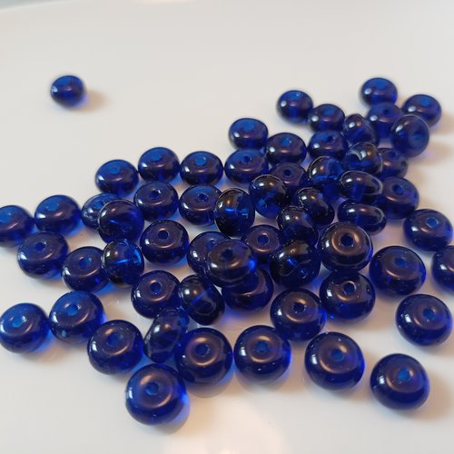 10 perles rondelle verre bleu nuit 8x5 mm en verre