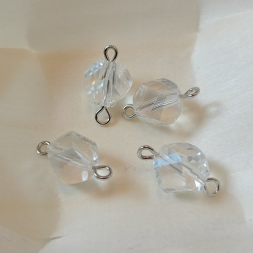 2 connecteurs perle en verre transparent sur métal argenté 15x10 mm