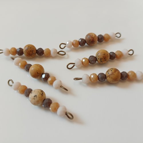 6 connecteurs perles jaspe et verre couleurs naturelles 35x6 mm