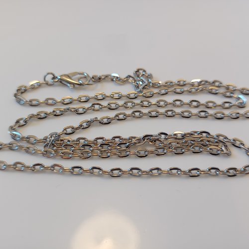 62 cm base de collier chaîne forçat plat en métal argenté