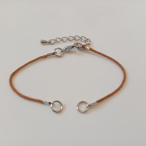 Base de bracelet coton ciré caramel et métal argenté