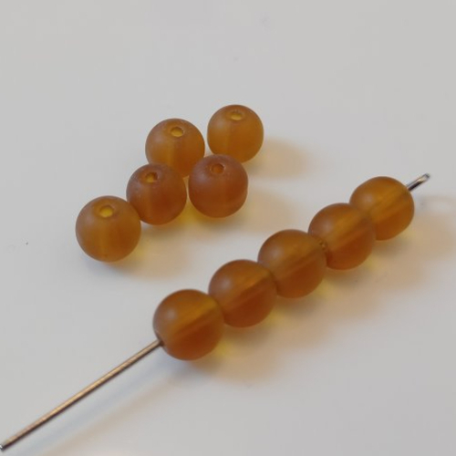 10 perles rondes rouille givré 6 mm en verre